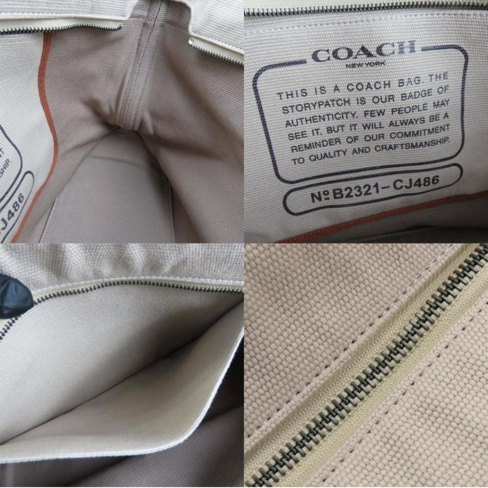 COACH Canvas and Leather Dark Beige Large Tote Bag with Burgundy Shoulder Strap - Picture 7 of 11